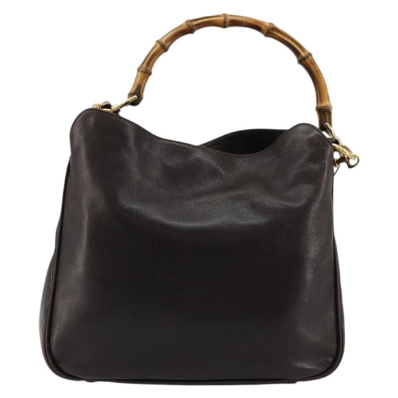 GUCCI Bamboo Shoulder Bag Leather 2way Brown Gold 001 1638 Auth 180326