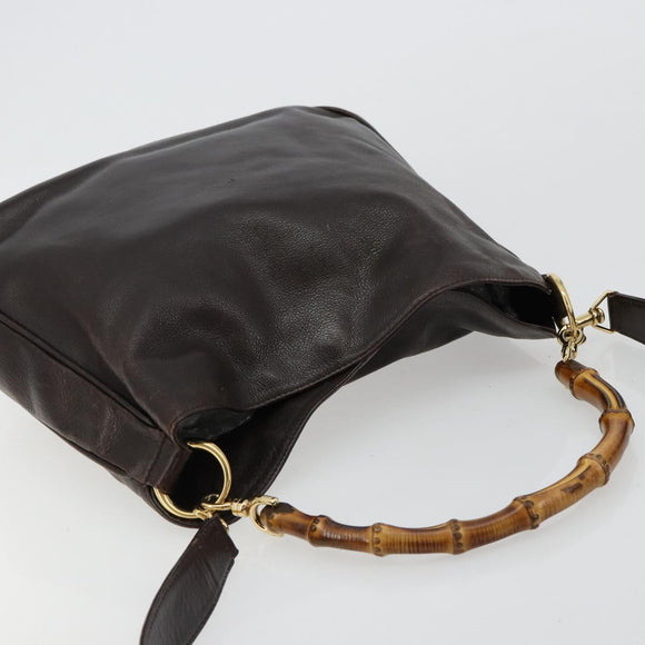 GUCCI Bamboo Shoulder Bag Leather 2way Brown Gold 001 1638 Auth 180326