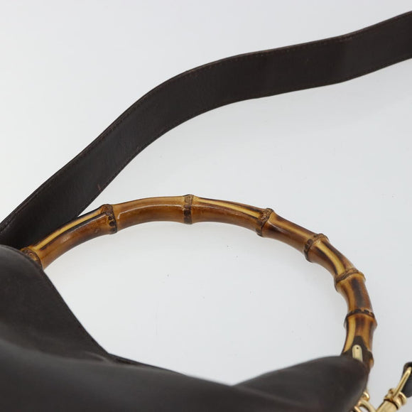 GUCCI Bamboo Shoulder Bag Leather 2way Brown Gold 001 1638 Auth 180326