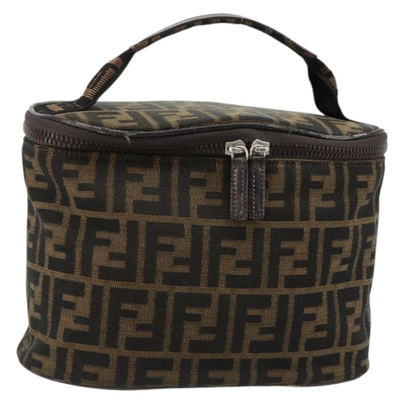 FENDI Zucca Canvas Vanity Hand Bag Black Brown Auth 180329