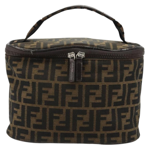 FENDI Zucca Canvas Vanity Hand Bag Black Brown Auth 180329