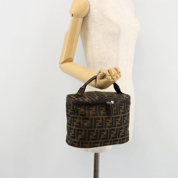 FENDI Zucca Canvas Vanity Hand Bag Black Brown Auth 180329
