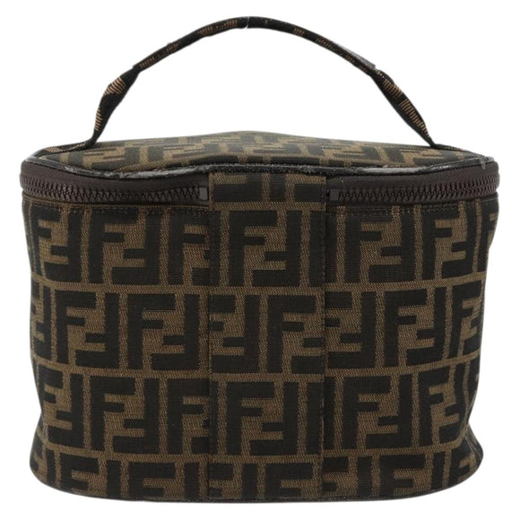 FENDI Zucca Canvas Vanity Hand Bag Black Brown Auth 180329