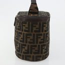 FENDI Zucca Canvas Vanity Hand Bag Black Brown Auth 180329-4