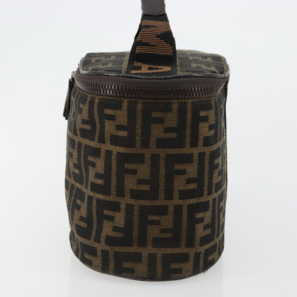 FENDI Zucca Canvas Vanity Hand Bag Black Brown Auth 180329