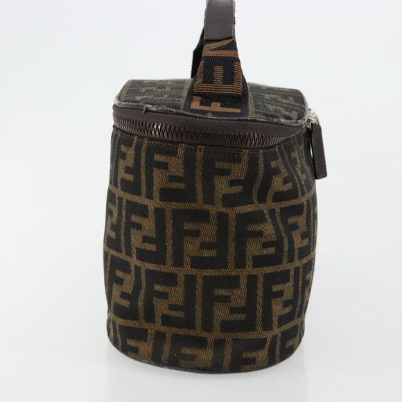 FENDI Zucca Canvas Vanity Hand Bag Black Brown Auth 180329