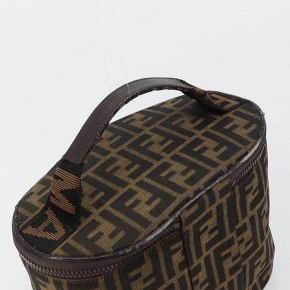 FENDI Zucca Canvas Vanity Hand Bag Black Brown Auth 180329