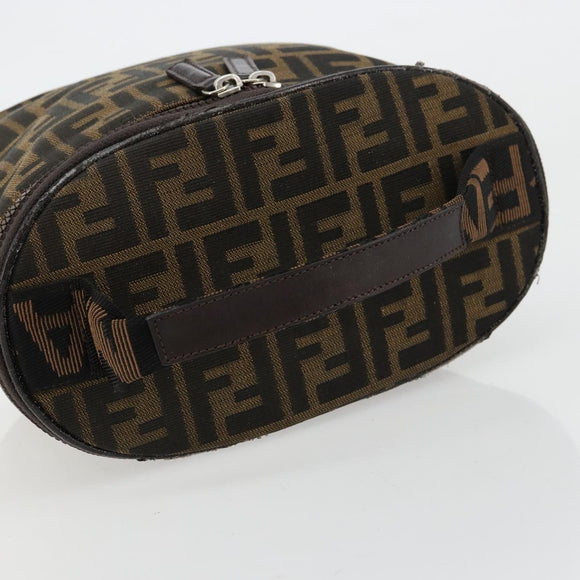 FENDI Zucca Canvas Vanity Hand Bag Black Brown Auth 180329