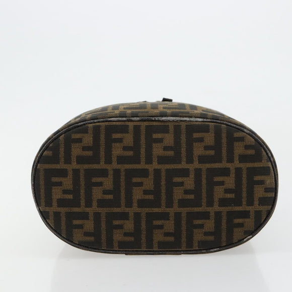 FENDI Zucca Canvas Vanity Hand Bag Black Brown Auth 180329