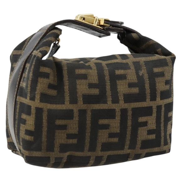 FENDI Zucca Canvas Vanity Hand Bag Black Brown Auth 180330