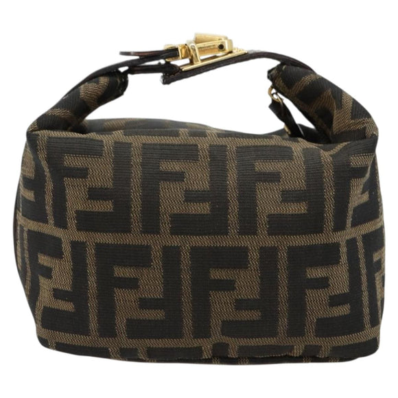 FENDI Zucca Canvas Vanity Hand Bag Black Brown Auth 180330