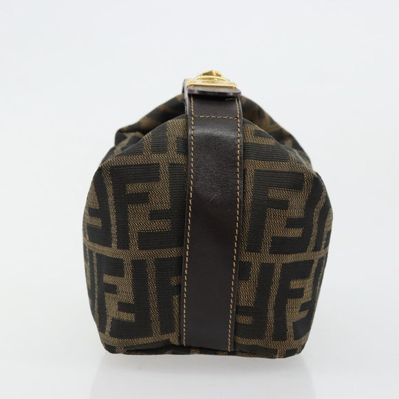 FENDI Zucca Canvas Vanity Hand Bag Black Brown Auth 180330