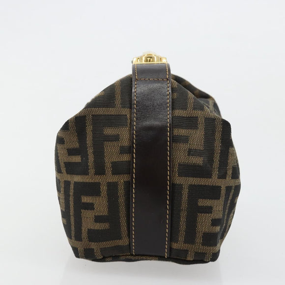 FENDI Zucca Canvas Vanity Hand Bag Black Brown Auth 180330