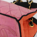 CHANEL Matelasse Chain Shoulder Bag Straw Multicolor Gold CC Auth 180344A-11