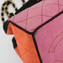 CHANEL Matelasse Chain Shoulder Bag Straw Multicolor Gold CC Auth 180344A-12