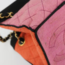 CHANEL Matelasse Chain Shoulder Bag Straw Multicolor Gold CC Auth 180344A-14