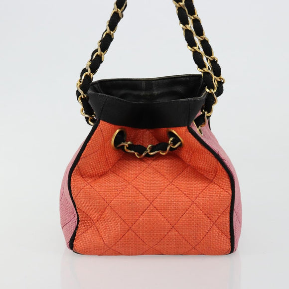 CHANEL Matelasse Chain Shoulder Bag Straw Multicolor Gold CC Auth 180344A