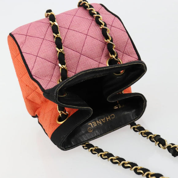 CHANEL Matelasse Chain Shoulder Bag Straw Multicolor Gold CC Auth 180344A
