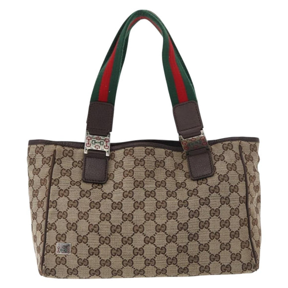 GUCCI GG Canvas Web Sherry Lijn Handtas Beige 145810 Auth 180354