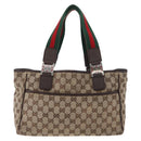 GUCCI GG Canvas Web Sherry Lijn Handtas Beige 145810 Auth 180354-3