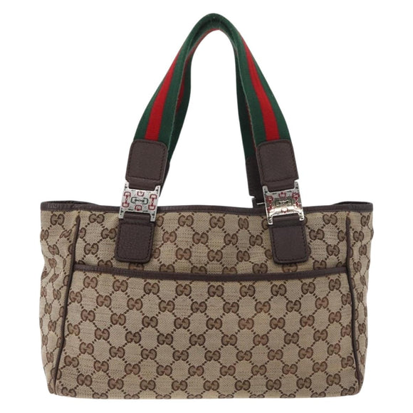 GUCCI GG Canvas Web Sherry Lijn Handtas Beige 145810 Auth 180354