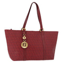 FENDI Zucchino Canvas Tragetasche PVC Rot Gold Auth 180357A-1