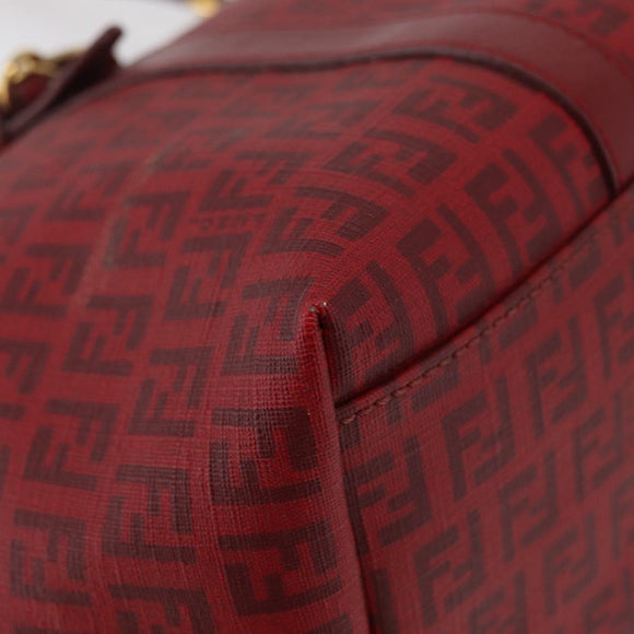 FENDI Zucchino Canvas Tragetasche PVC Rot Gold Auth 180357A