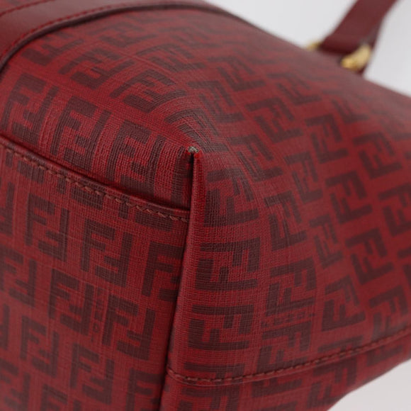 FENDI Zucchino Canvas Tragetasche PVC Rot Gold Auth 180357A