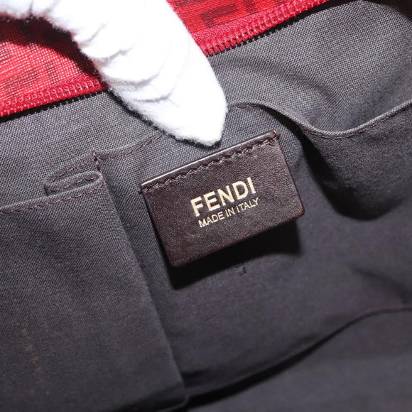 FENDI Zucchino Canvas Tragetasche PVC Rot Gold Auth 180357A