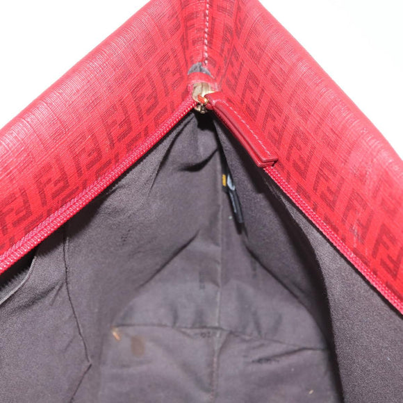 FENDI Zucchino Canvas Tragetasche PVC Rot Gold Auth 180357A