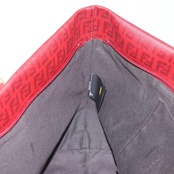 FENDI Zucchino Canvas Tragetasche PVC Rot Gold Auth 180357A