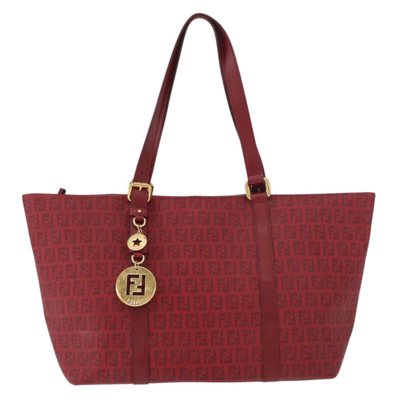 FENDI Zucchino Canvas Tragetasche PVC Rot Gold Auth 180357A