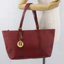 FENDI Zucchino Canvas Tragetasche PVC Rot Gold Auth 180357A-22
