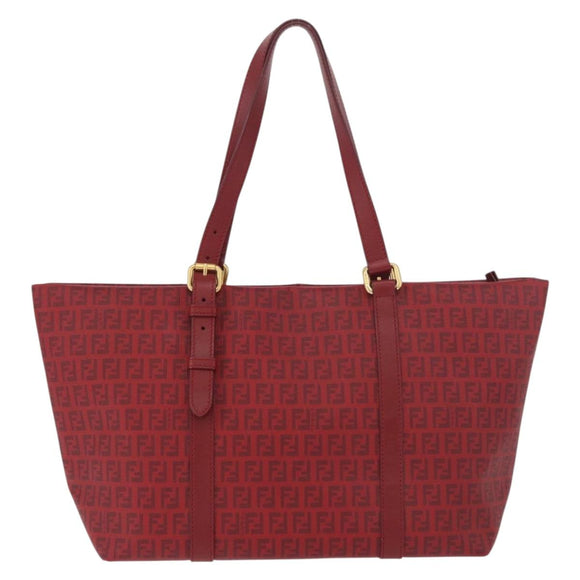 FENDI Zucchino Canvas Tragetasche PVC Rot Gold Auth 180357A