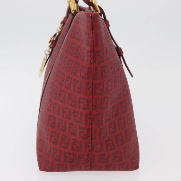 FENDI Zucchino Canvas Tragetasche PVC Rot Gold Auth 180357A
