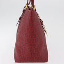 FENDI Zucchino Canvas Tragetasche PVC Rot Gold Auth 180357A-5