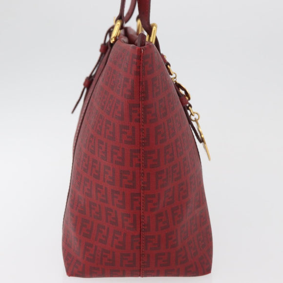 FENDI Zucchino Canvas Tragetasche PVC Rot Gold Auth 180357A
