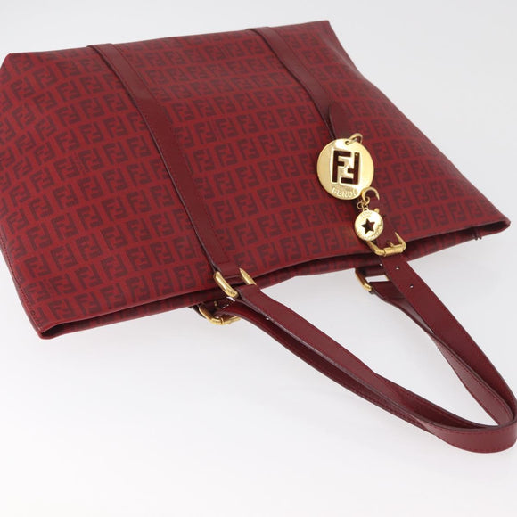 FENDI Zucchino Canvas Tragetasche PVC Rot Gold Auth 180357A