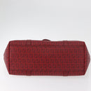 FENDI Zucchino Canvas Tragetasche PVC Rot Gold Auth 180357A-9
