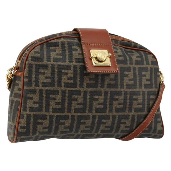 FENDI Zucca Canvas Shoulder Bag PVC Black Brown Auth 180358A