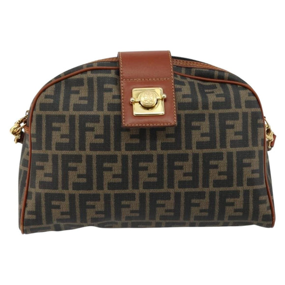 FENDI Zucca Canvas Shoulder Bag PVC Black Brown Auth 180358A