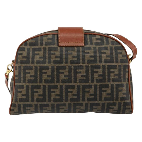 FENDI Zucca Canvas Shoulder Bag PVC Black Brown Auth 180358A