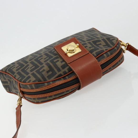 FENDI Zucca Canvas Shoulder Bag PVC Black Brown Auth 180358A