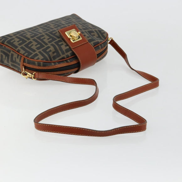FENDI Zucca Canvas Shoulder Bag PVC Black Brown Auth 180358A