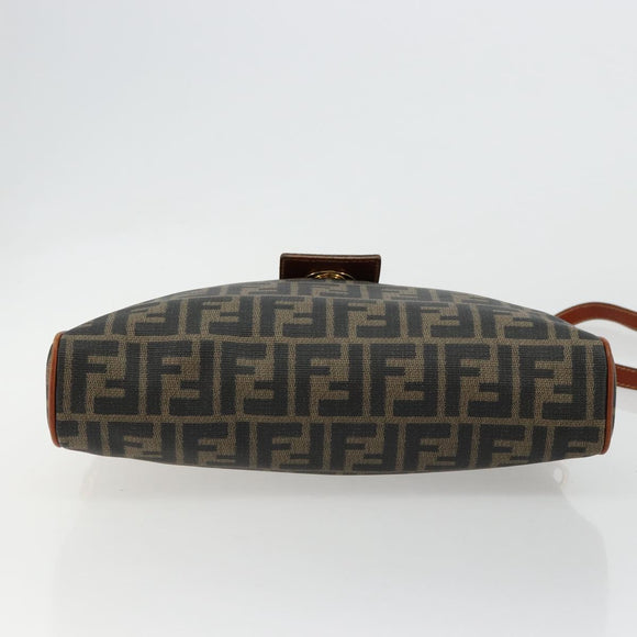 FENDI Zucca Canvas Shoulder Bag PVC Black Brown Auth 180358A