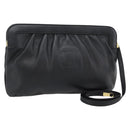 CELINE Shoulder Bag Leather Black Gold Auth 180429-1