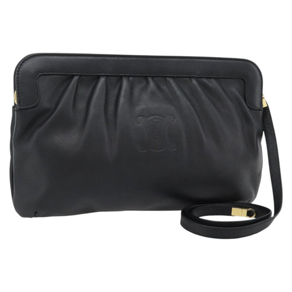 CELINE Shoulder Bag Leather Black Gold Auth 180429