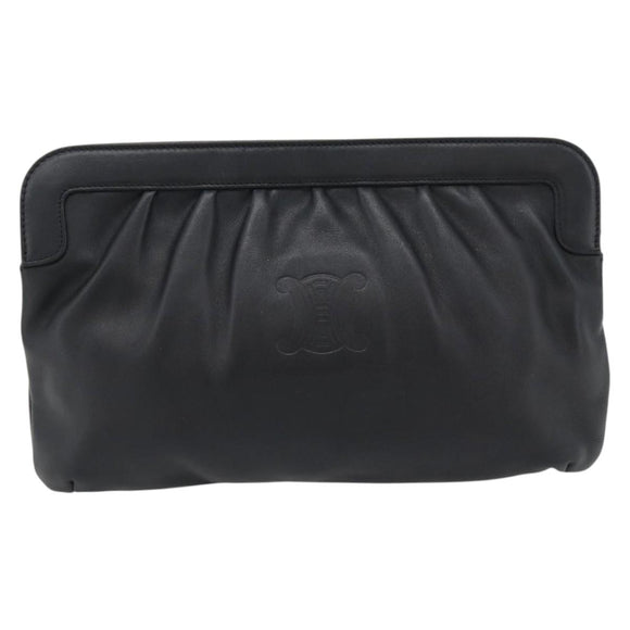 CELINE Shoulder Bag Leather Black Gold Auth 180429