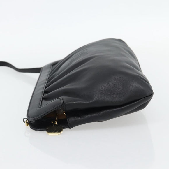 CELINE Shoulder Bag Leather Black Gold Auth 180429