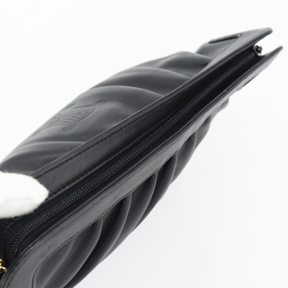 CELINE Shoulder Bag Leather Black Gold Auth 180429